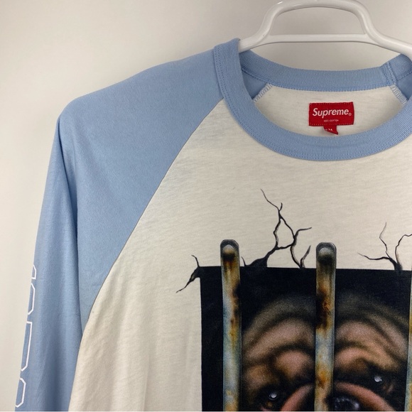 Supreme Dog Raglan Long Sleeve L/S Top Shirt Blue Size Medium Mario Ayala - Picture 7 of 16